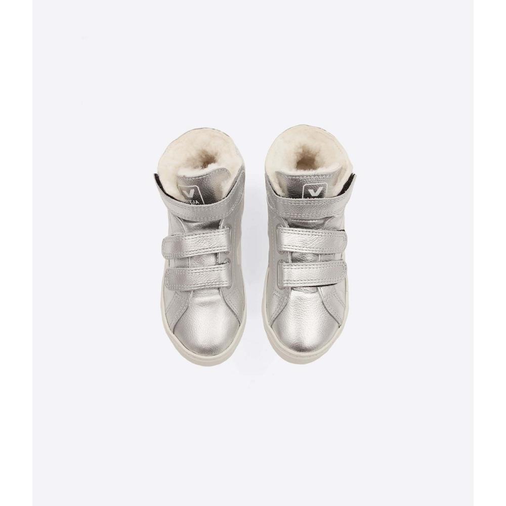 Veja ESPLAR MID FURED LEATHER Kids' High Tops Silver | CA 690NWY